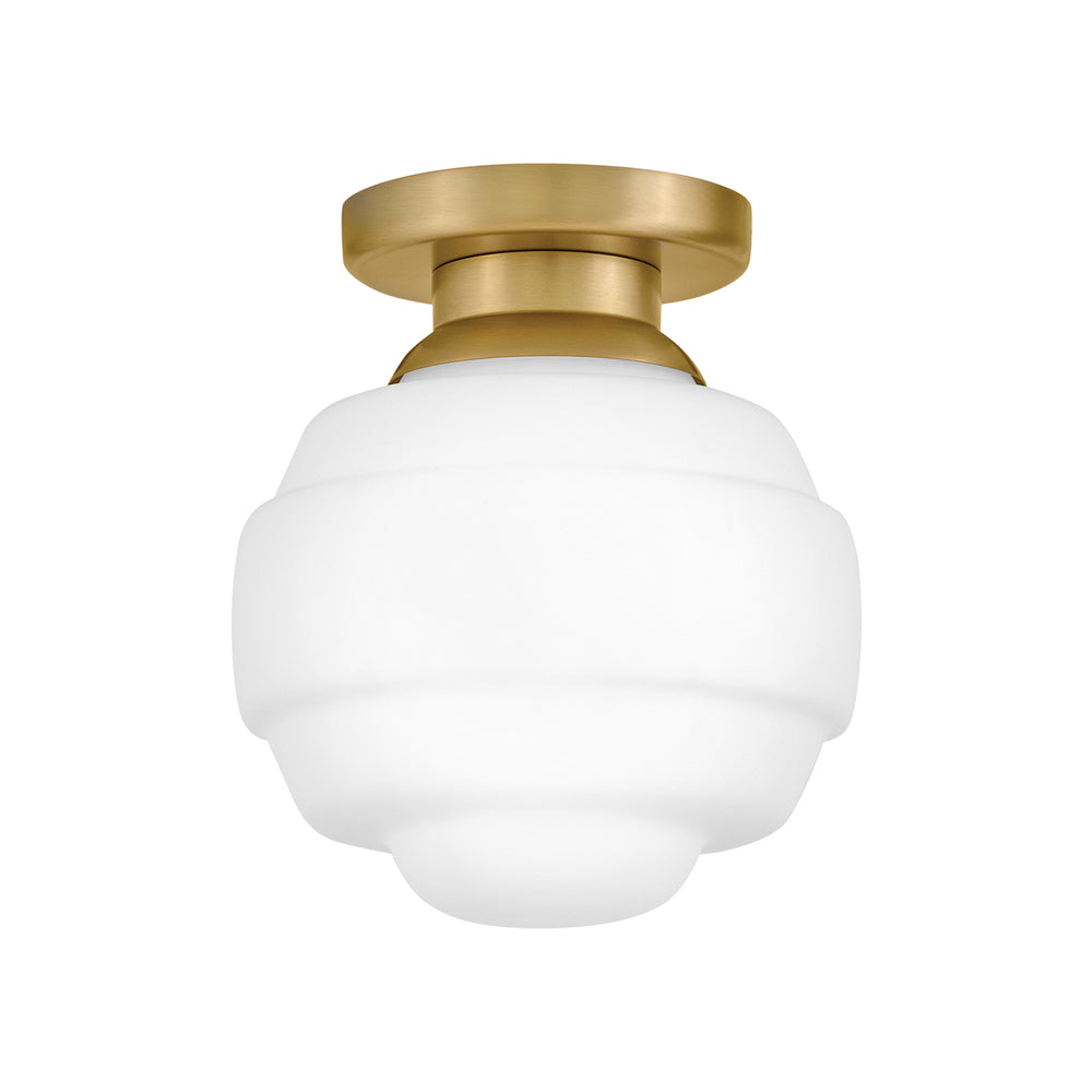 Penny Flush Mount Ceiling Light in Lacquered Brass (9-Inch).