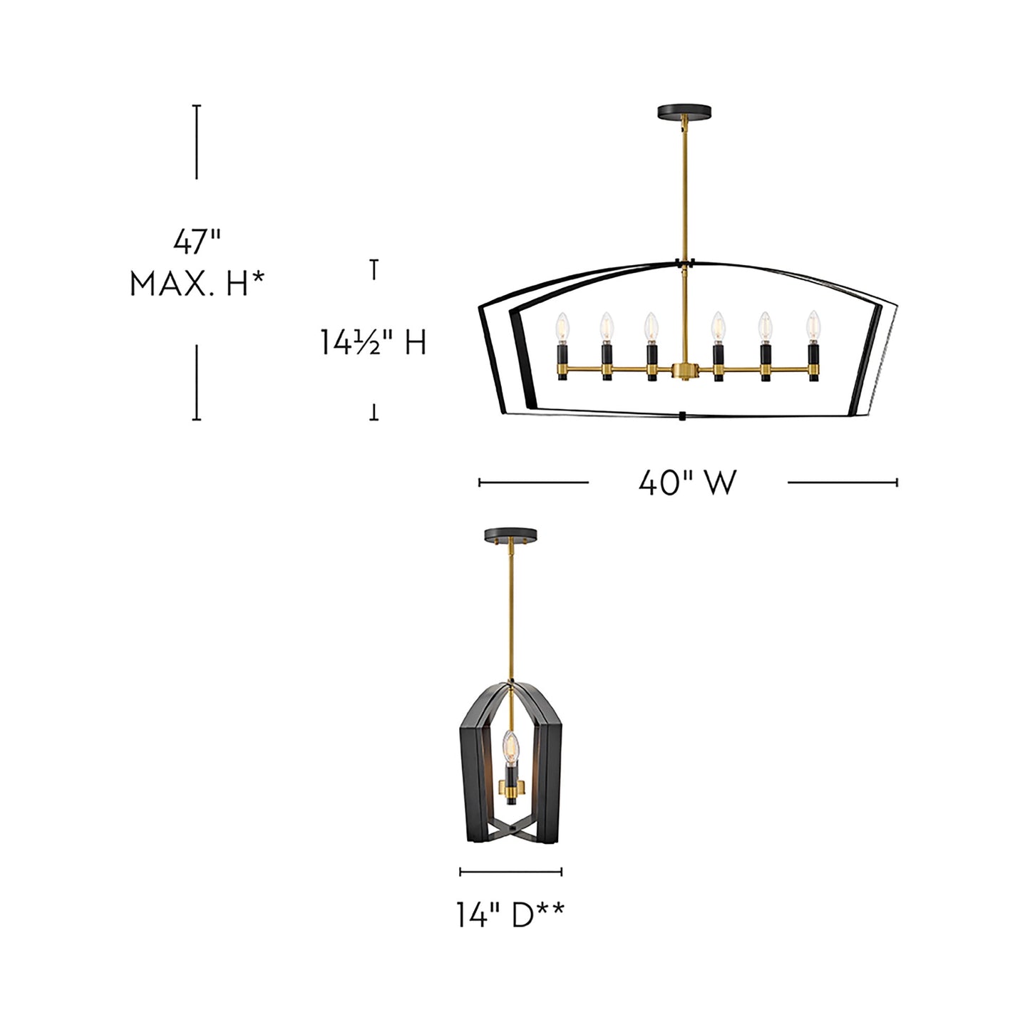 Sammi Linear Chandelier - line drawing.