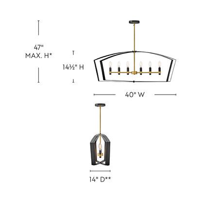 Sammi Linear Chandelier - line drawing.