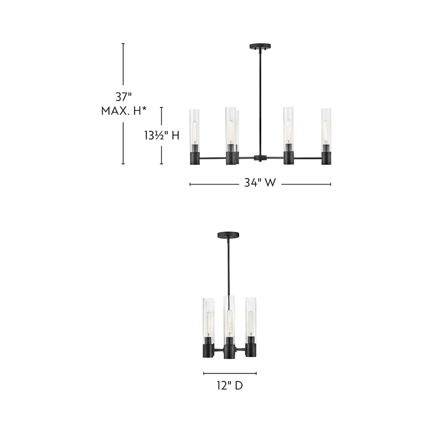 Shea Linear Chandelier - line drawing.