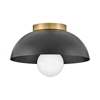 Stu Flush Mount Ceiling Light in Black/Lacquered Brass.