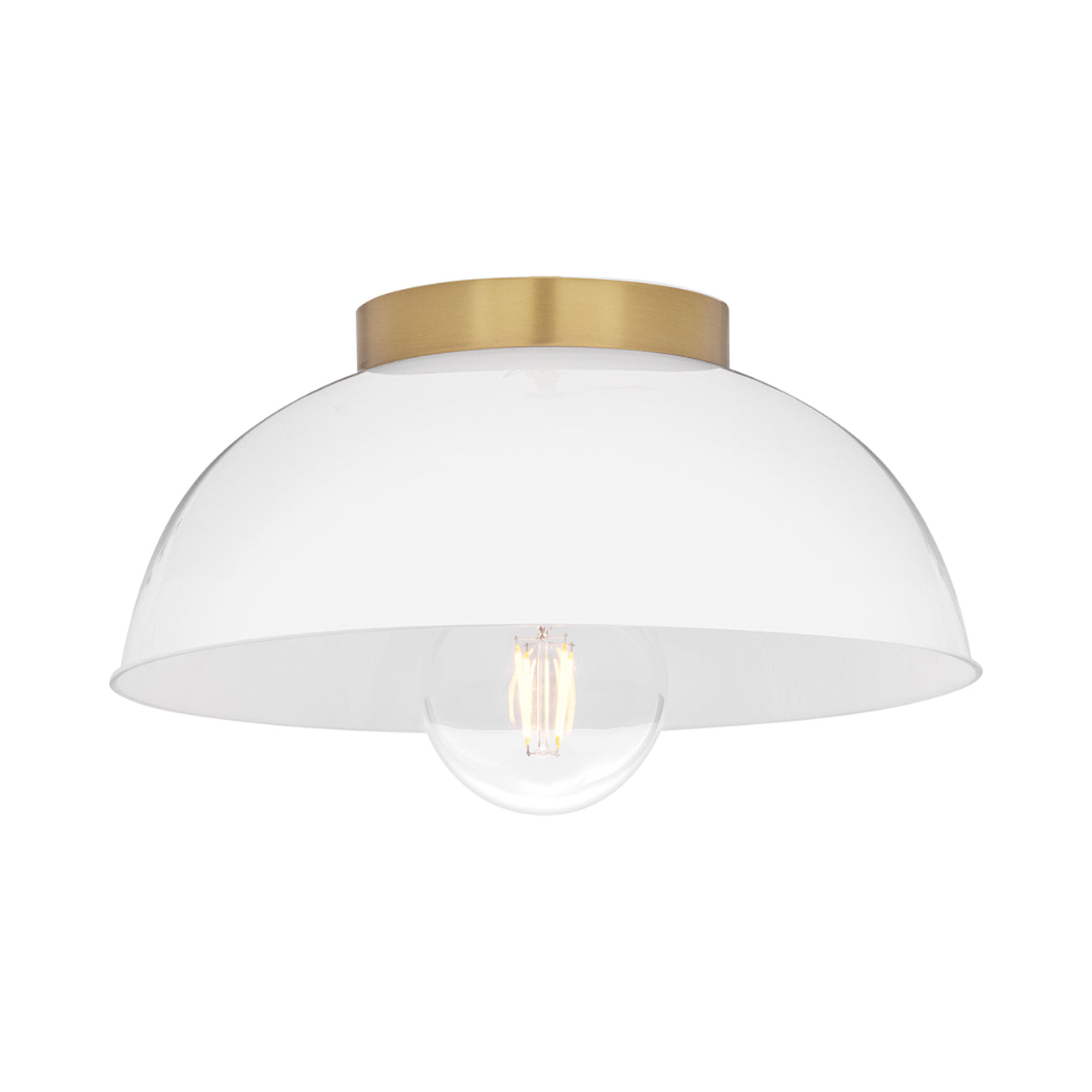 Stu Flush Mount Ceiling Light in Lacquered Brass/White.