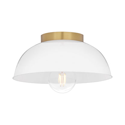 Stu Flush Mount Ceiling Light in Lacquered Brass/White.