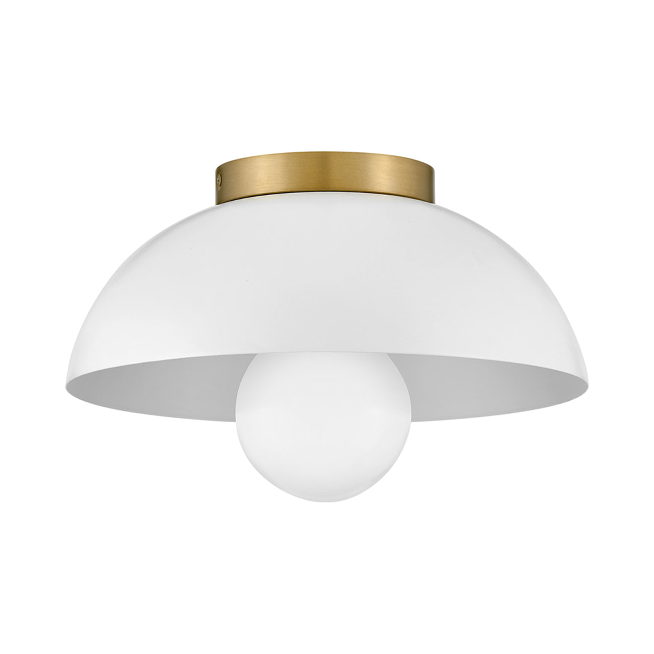 Stu Flush Mount Ceiling Light in Matte White/Lacquered Brass.