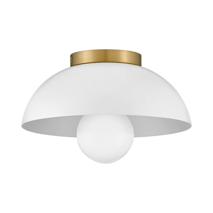 Stu Flush Mount Ceiling Light in Matte White/Lacquered Brass.