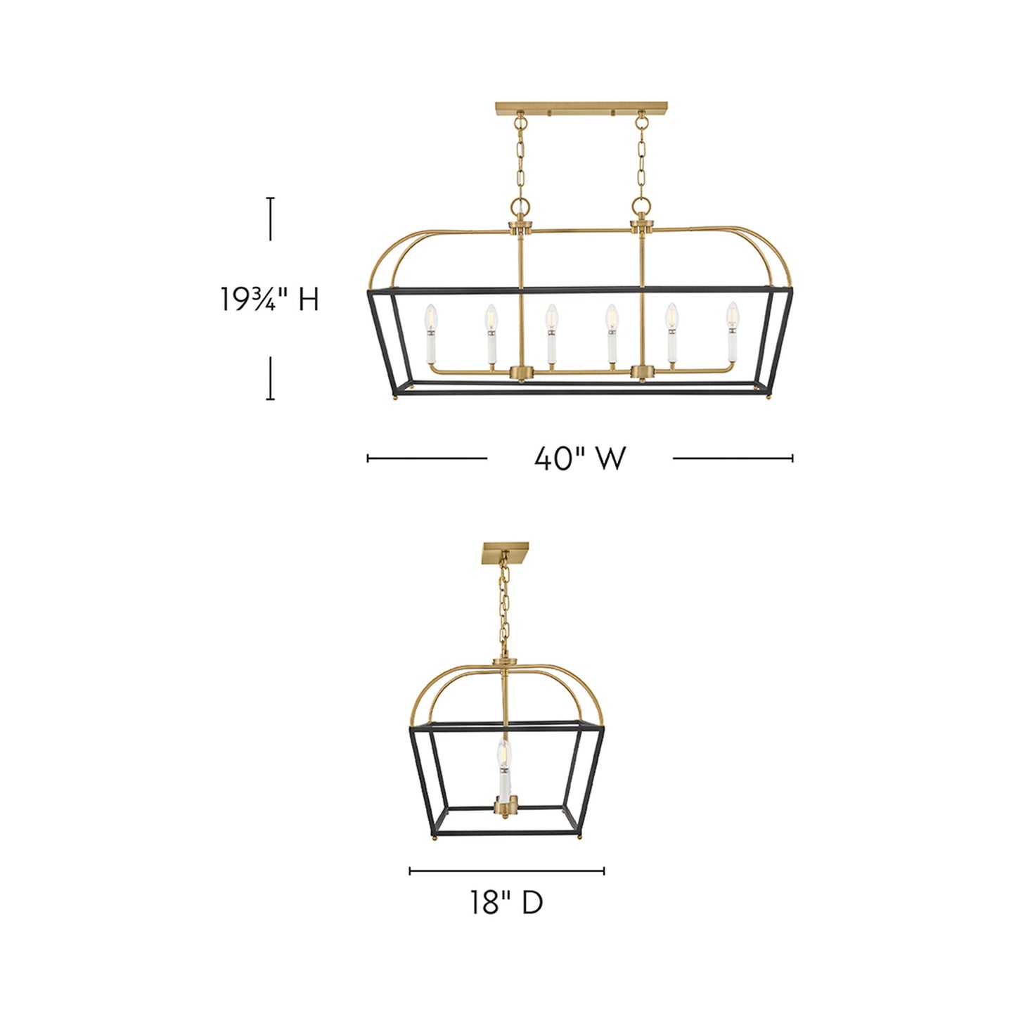 Tate Linear Chandelier - line drawing.