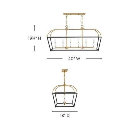 Tate Linear Chandelier - line drawing.