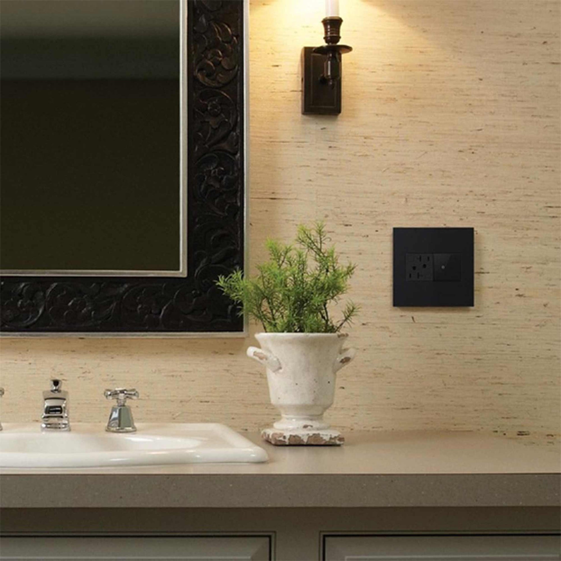 adorne® Plastics Plus 1-Gang Wall Plate in bathroom.