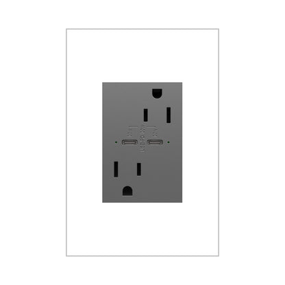 Adorne Tamper-Resistant Ultra-Fast Plus Power Delivery USB Type-C/C Outlet in Magnesium (15A).