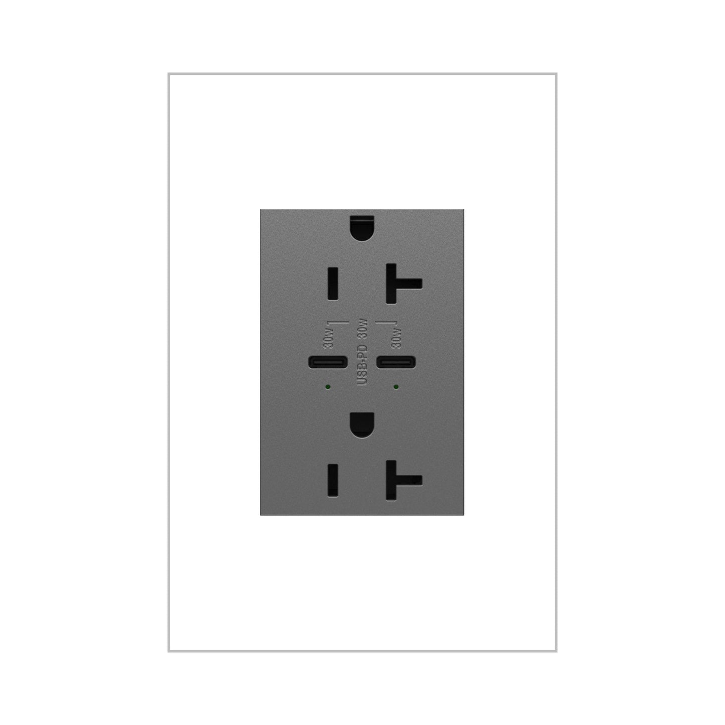 Adorne Tamper-Resistant Ultra-Fast Plus Power Delivery USB Type-C/C Outlet in Magnesium (20A).