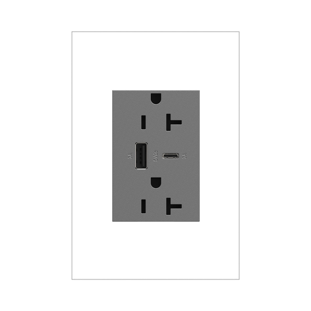 Adorne Tamper-Resistant Ultra-Fast USB Type-A/C Outlet in Magnesium (20A).