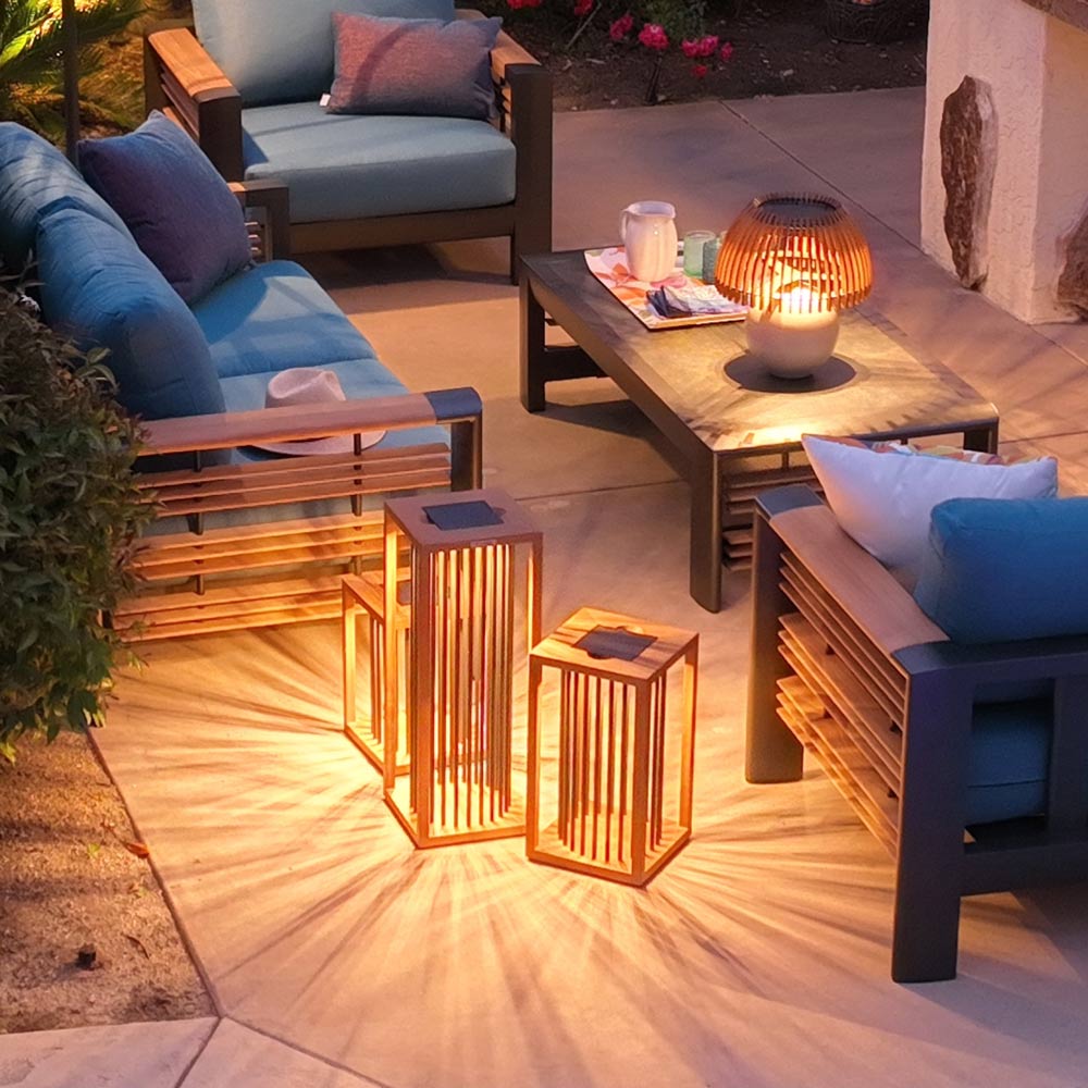 Akin Outdoor Solar LED Lantern in Outside Area.