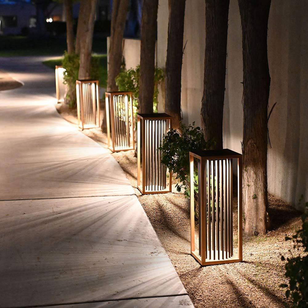 Akin Outdoor Solar LED Lantern in Outside Area.