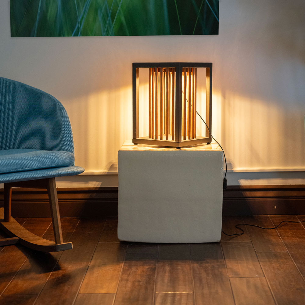 Akin Solar LED Lantern in living room.