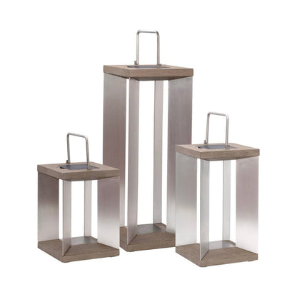 Blade 2.0 Outdoor Solar LED Lantern in Stainless Steel/Weathered Teak (14-Inch/18-Inch/26-Inch).