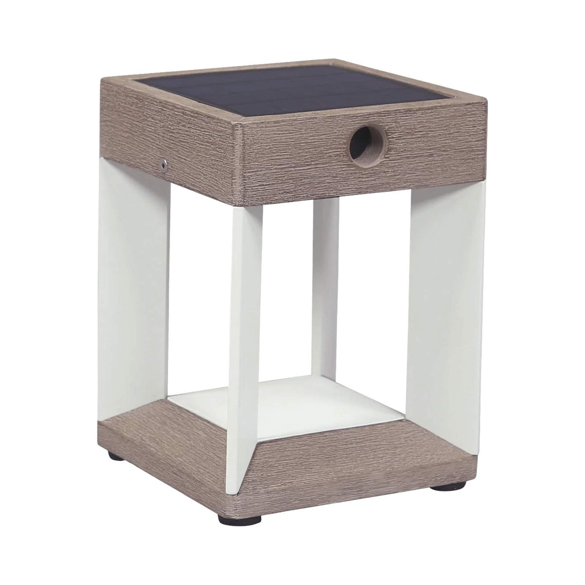 Blade Outdoor Solar LED Table Lamp in White Weathered Teak.
