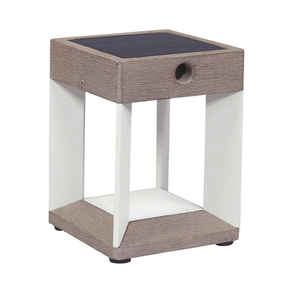 Blade Outdoor Solar LED Table Lamp in White Weathered Teak.