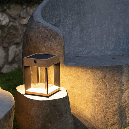 Blade Outdoor Solar LED Table Lamp in Outside Area.