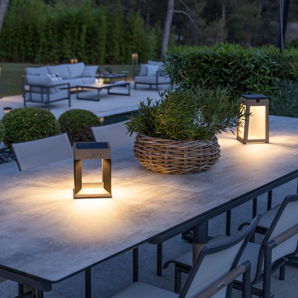 Blade Outdoor Solar LED Table Lamp in Outside Area.