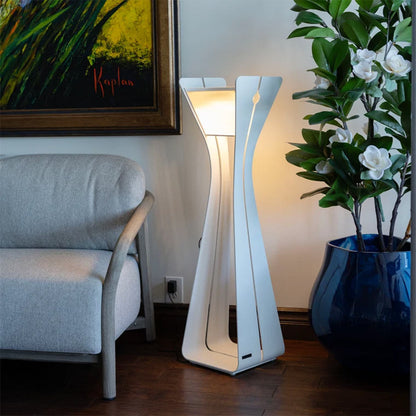 Bloom Solar LED Floor Lamp in living room.
