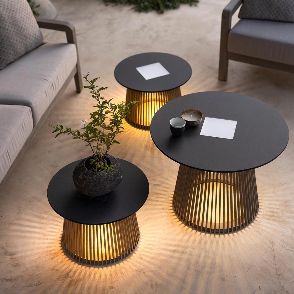 Halo Outdoor Solar LED Table in Outside Area.