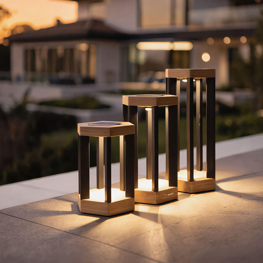 Hexa Outdoor Solar LED Lantern in Outside Area.