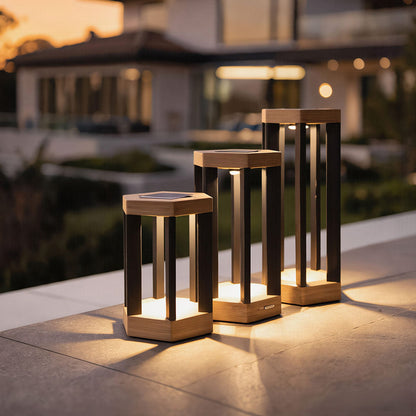 Hexa Outdoor Solar LED Lantern in Outside Area.