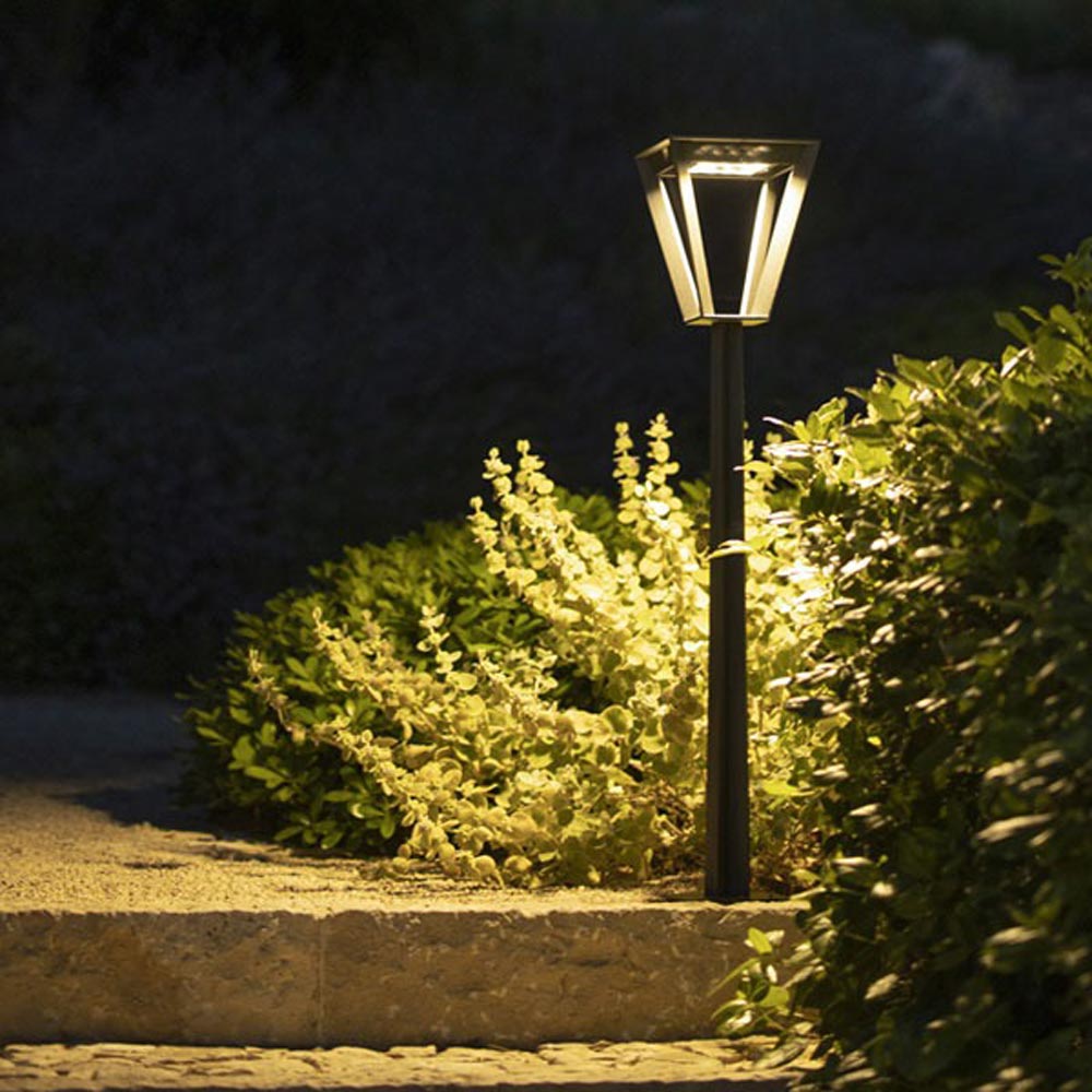 Metro Outdoor Solar LED Floor Lamp in Outside Area.