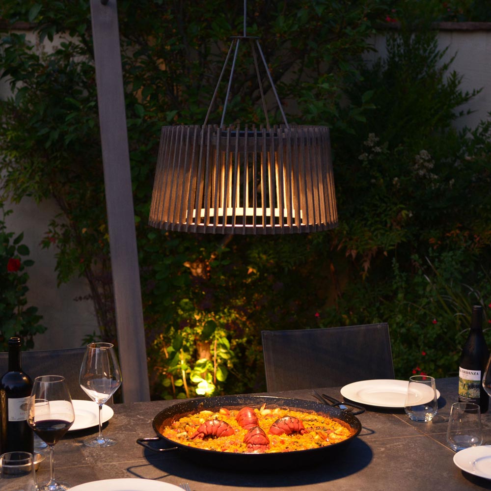 Muse Pendulum Outdoor Solar LED Pendant Light in Outside Area.