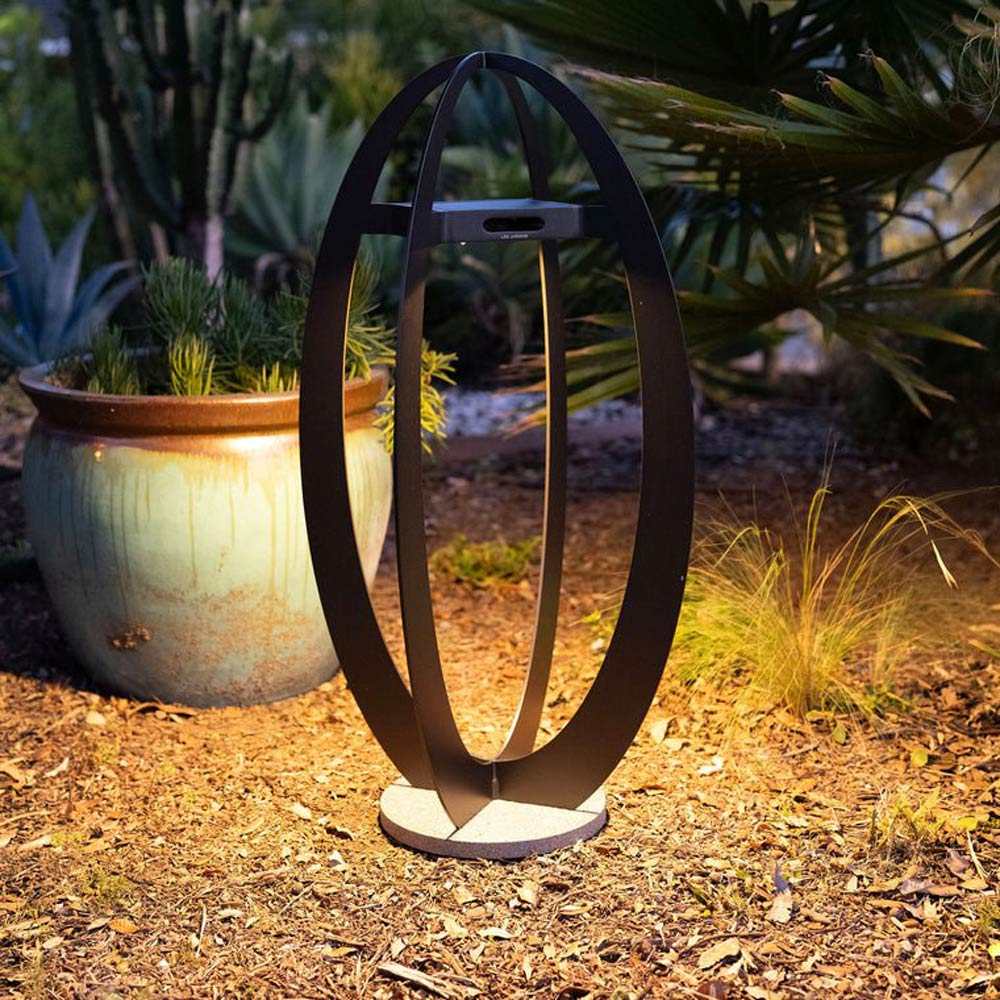 Oval Outdoor Solar LED Floor Lamp in Outside Area.