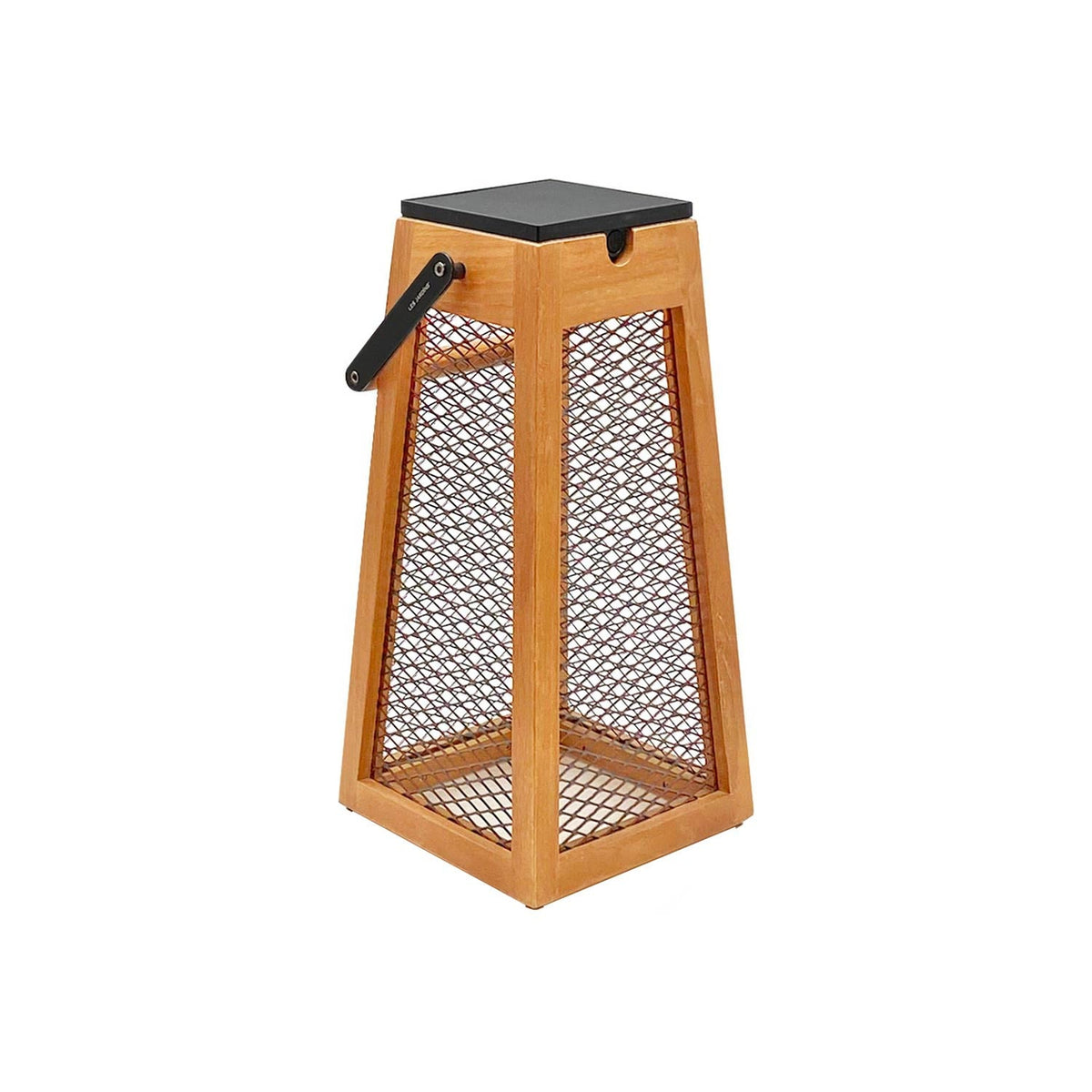 Roam Outdoor Solar LED Lantern in Teak (Steel Mesh).