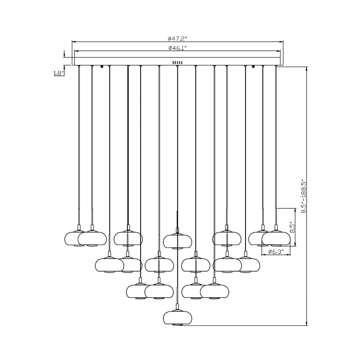 Adelfia Grand LED Chandelier - line drawing.