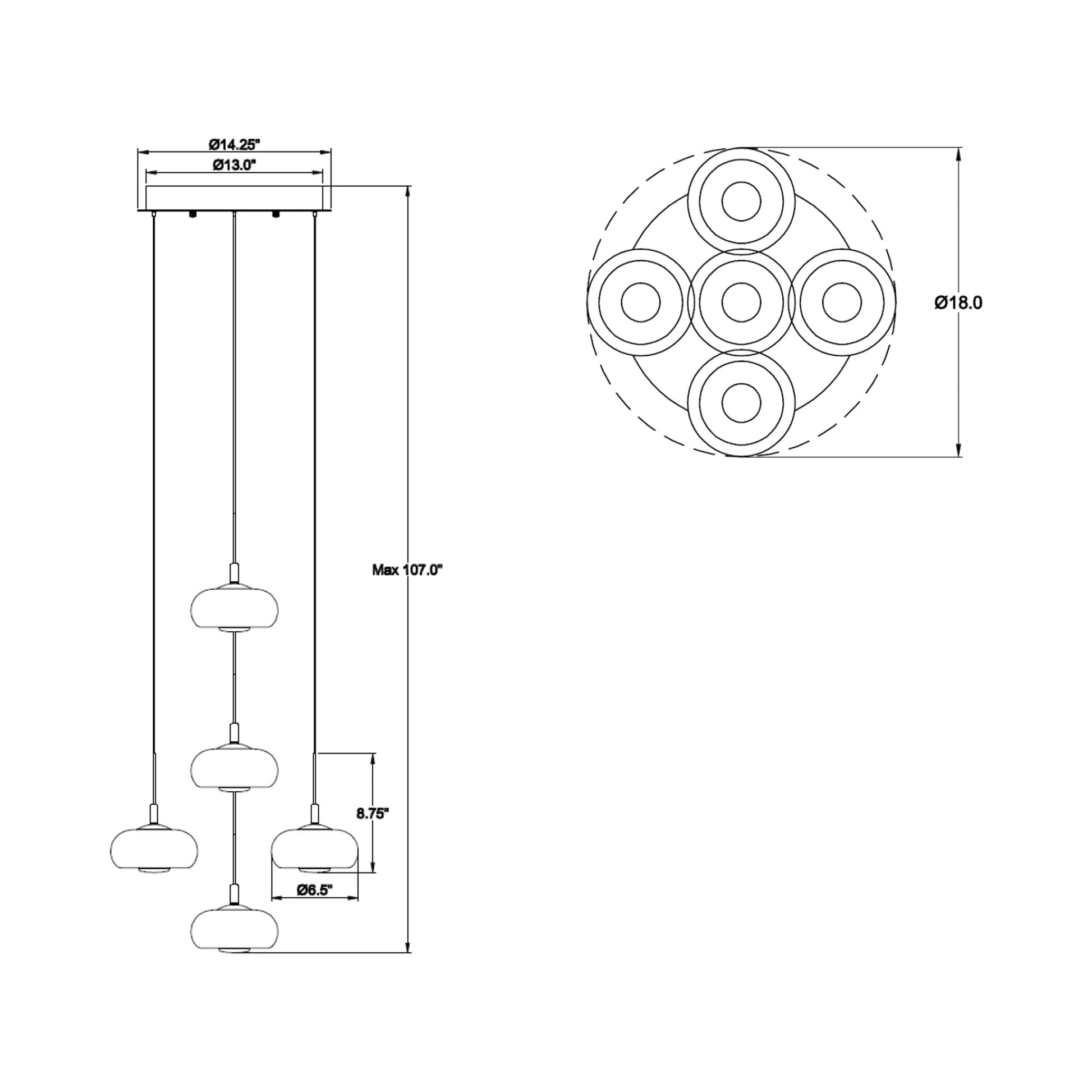 Adelfia Multi Light LED Pendant Light - line drawing.