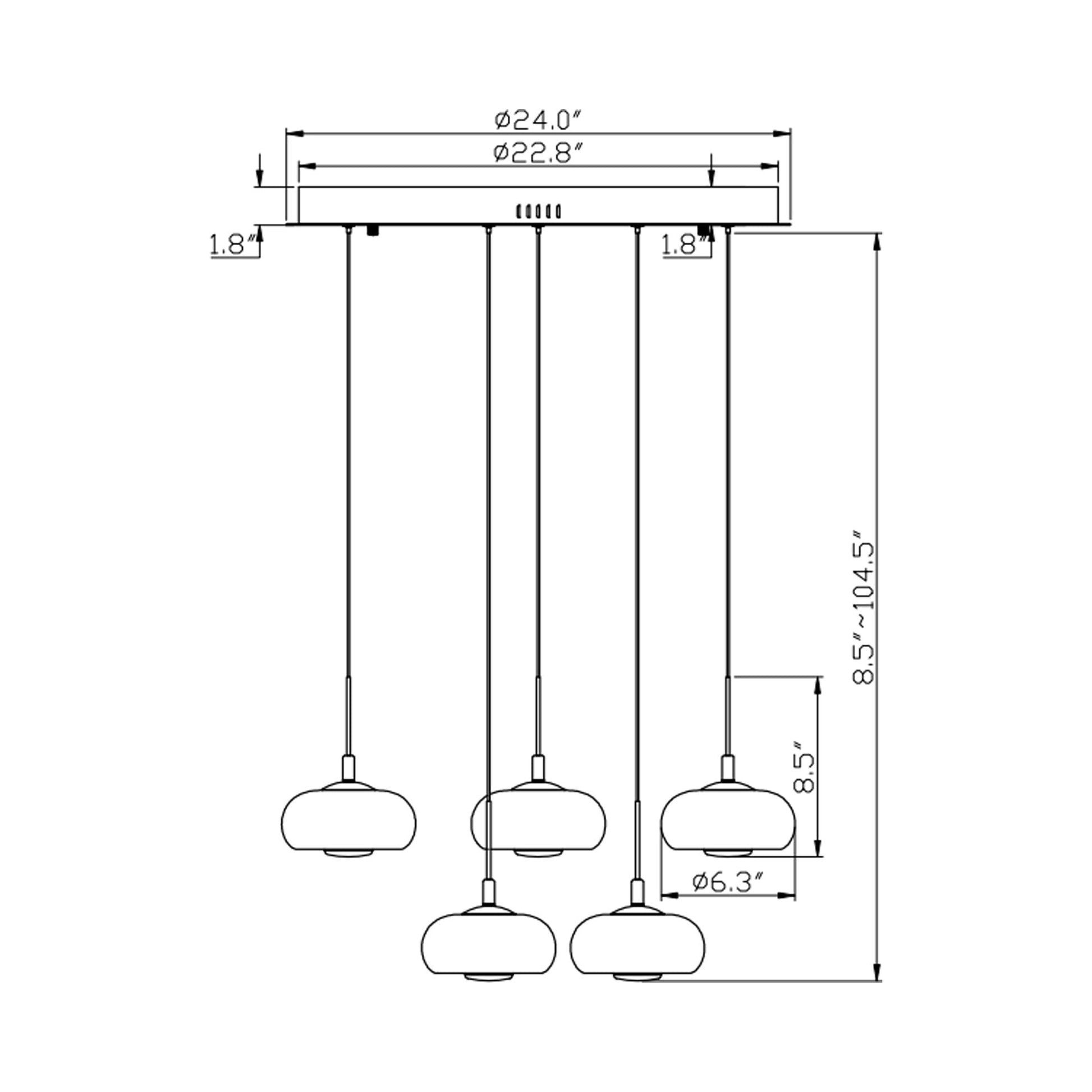 Adelfia Multi Light LED Pendant Light - line drawing.