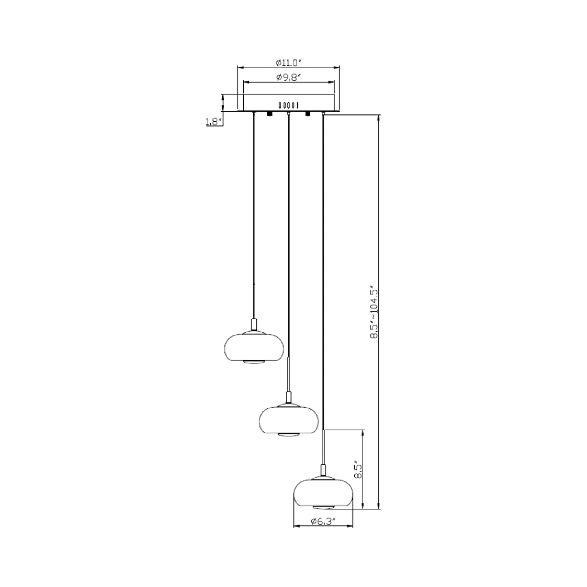 Adelfia Multi Light LED Pendant Light - line drawing.