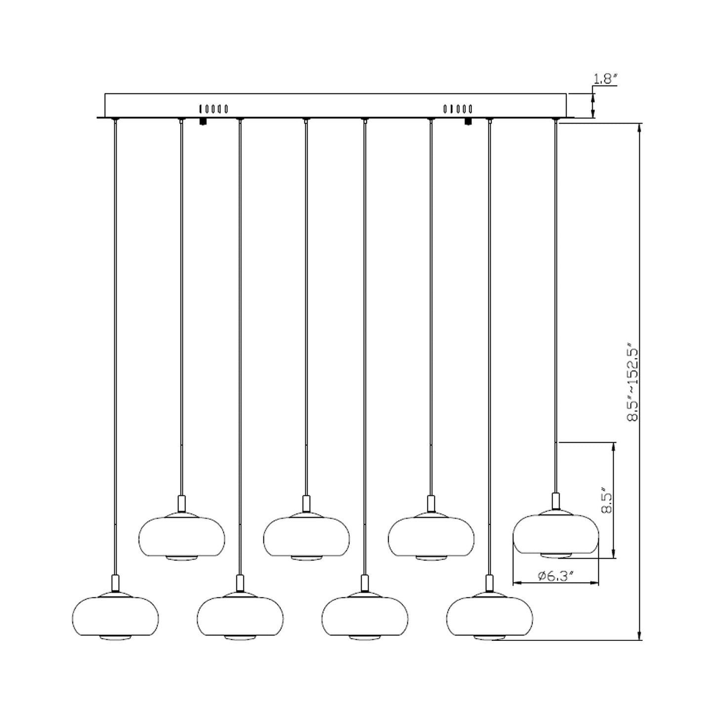 Adelfia Rectangular LED Chandelier - line drawing.