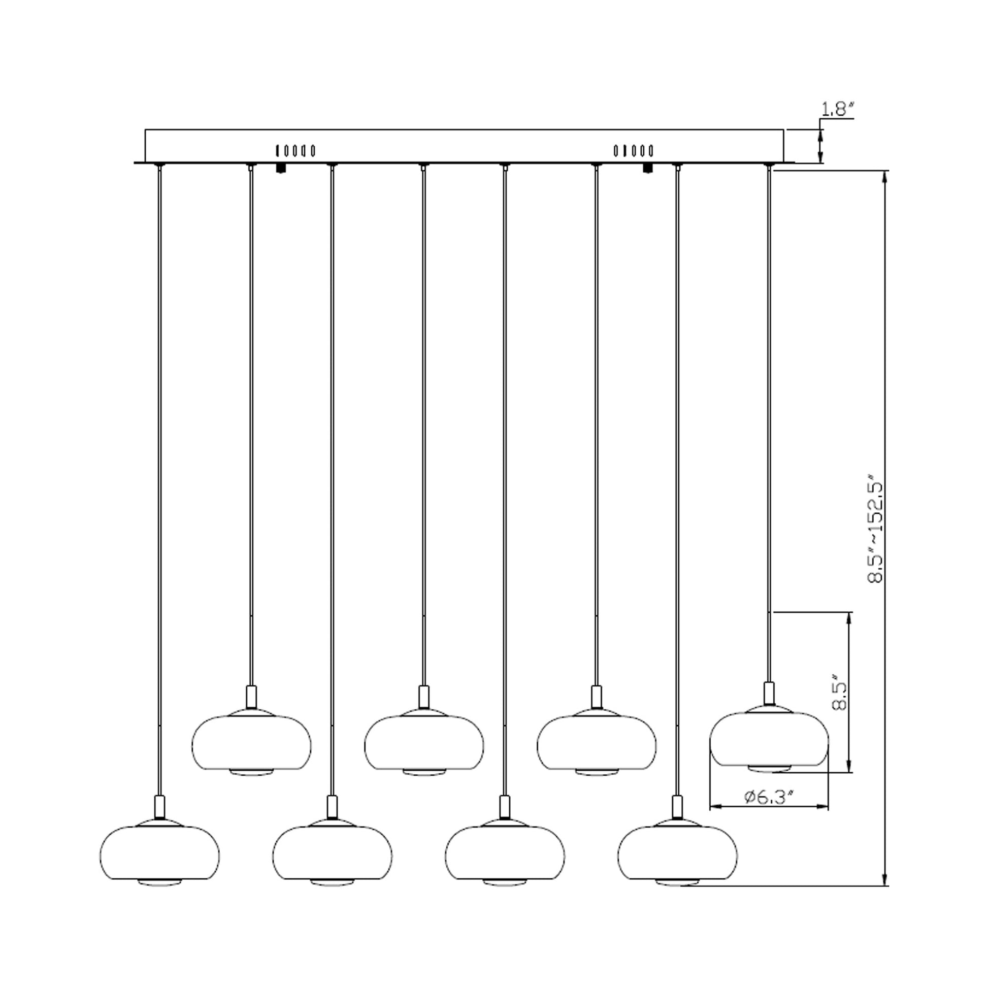 Adelfia Rectangular LED Chandelier - line drawing.