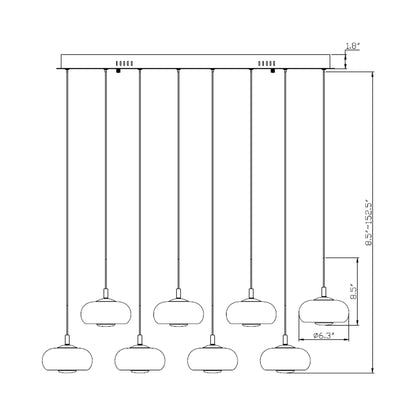 Adelfia Rectangular LED Chandelier - line drawing.