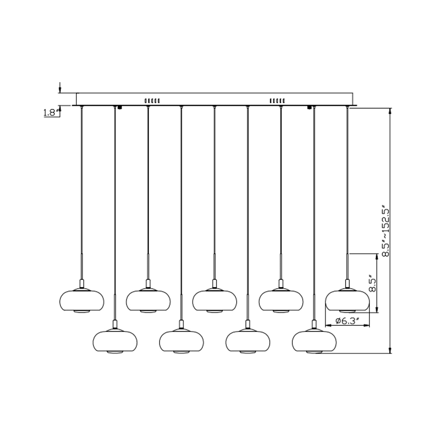 Adelfia Rectangular LED Chandelier - line drawing.
