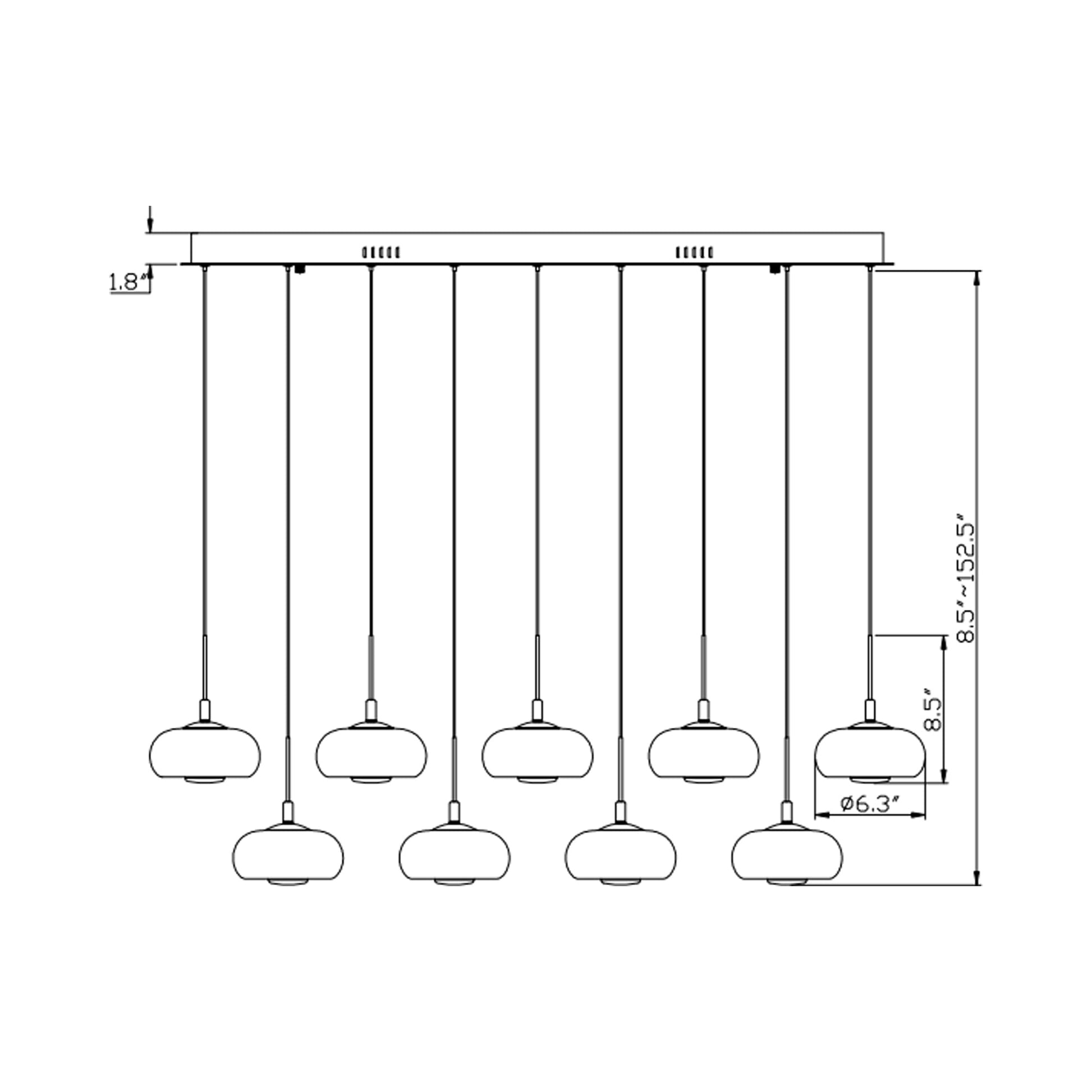 Adelfia Rectangular LED Chandelier - line drawing.