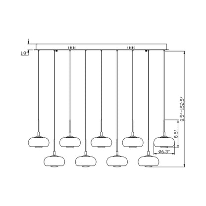 Adelfia Rectangular LED Chandelier - line drawing.