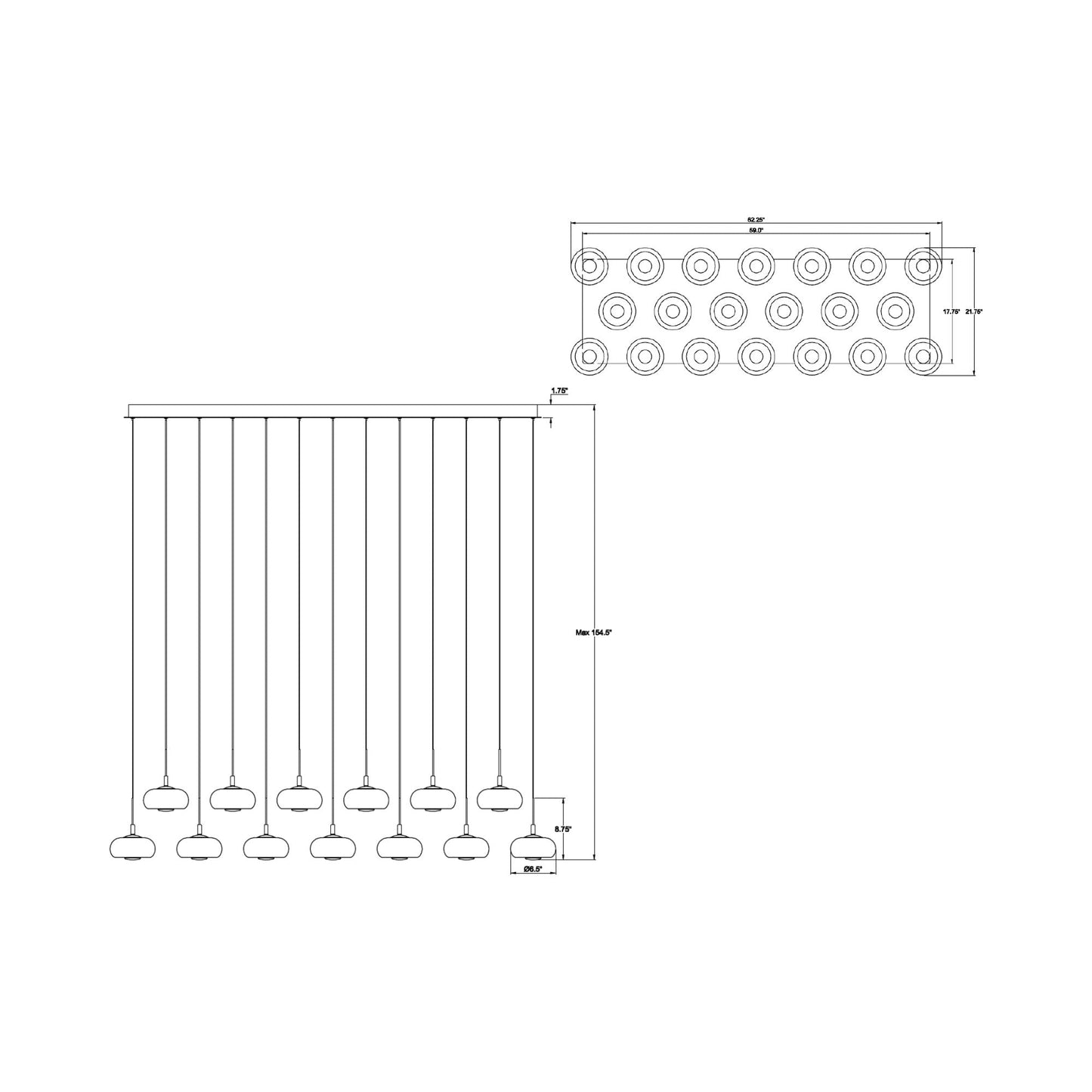 Adelfia Rectangular LED Chandelier - line drawing.