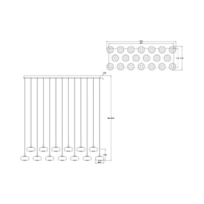 Adelfia Rectangular LED Chandelier - line drawing.