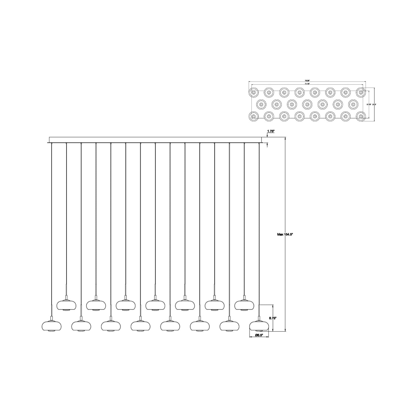 Adelfia Rectangular LED Chandelier - line drawing.