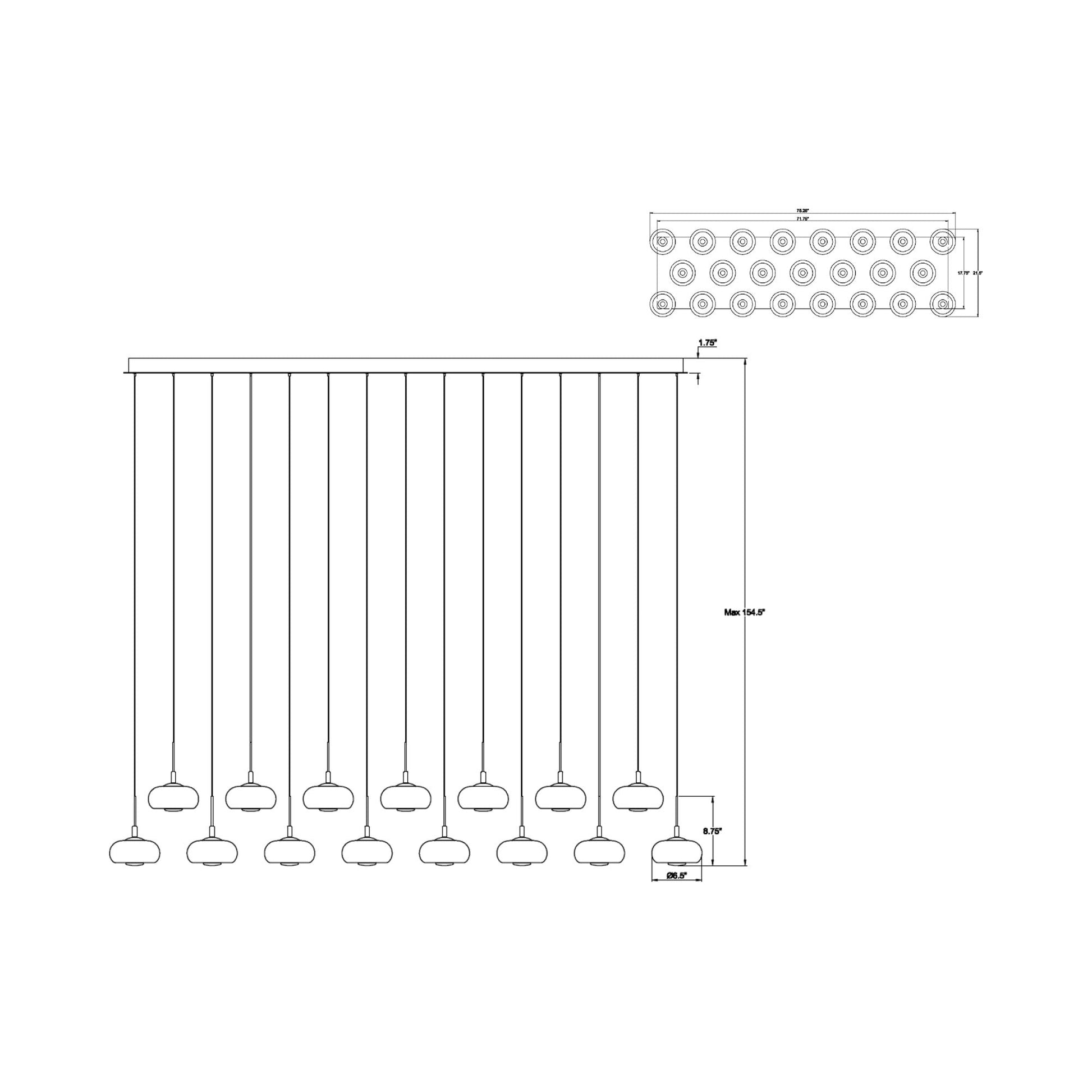 Adelfia Rectangular LED Chandelier - line drawing.
