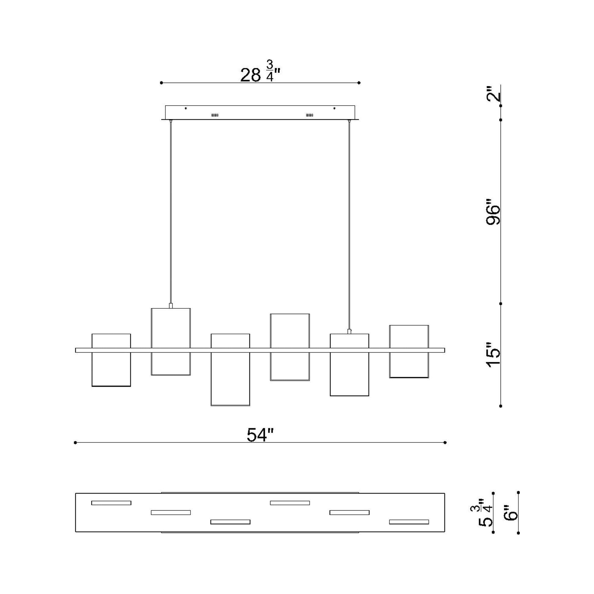 Affilato Linear LED Chandelier - line drawing.