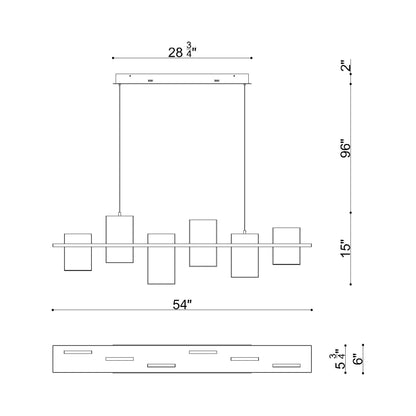 Affilato Linear LED Chandelier - line drawing.