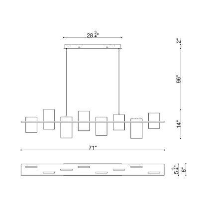 Affilato Linear LED Chandelier - line drawing.