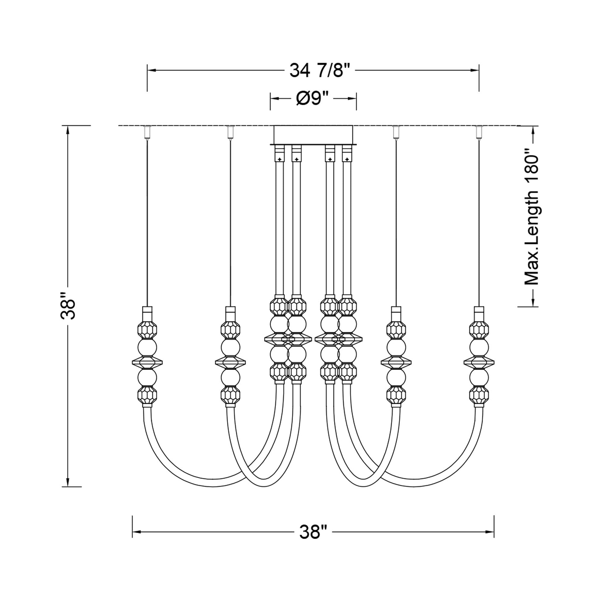 Alcamo LED Chandelier - line drawing.