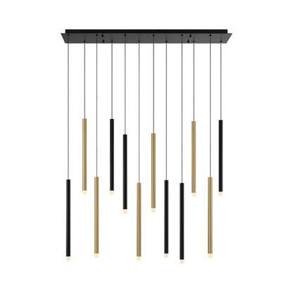 Amalfi Linear LED Chandelier in Matte Black And Plated Brushed Gold (12-Light).